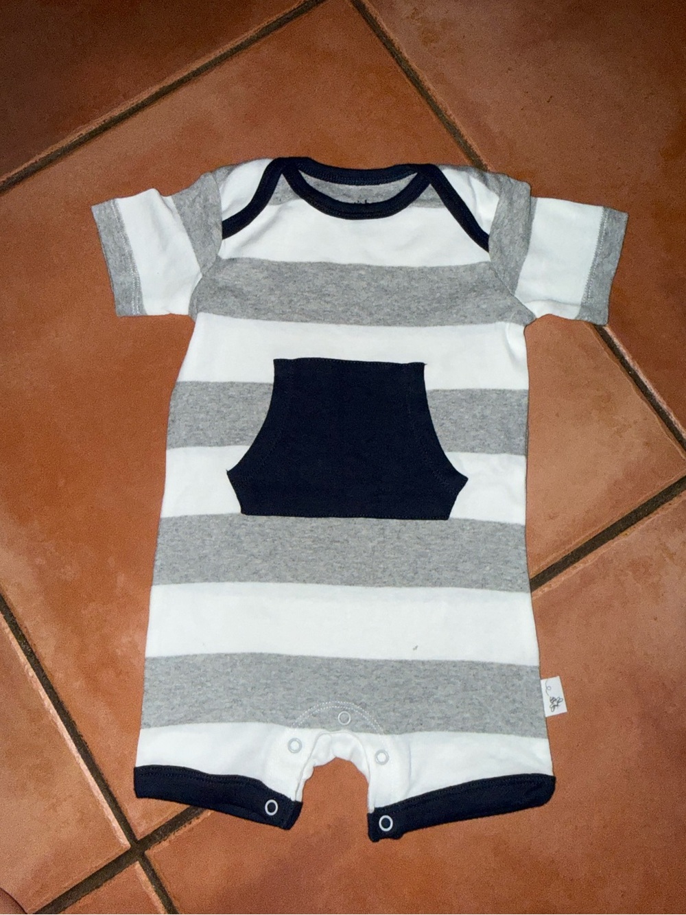 Burt's Bees Gray, White & Navy Striped Romper